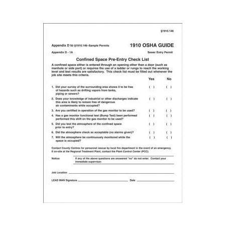 Accuform CONFINED SPACE PERMITS SEWER ENTRY CBS248 CBS248